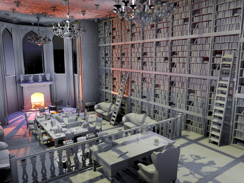 Gothic and Victorian Grand Manor Library 3D Model
