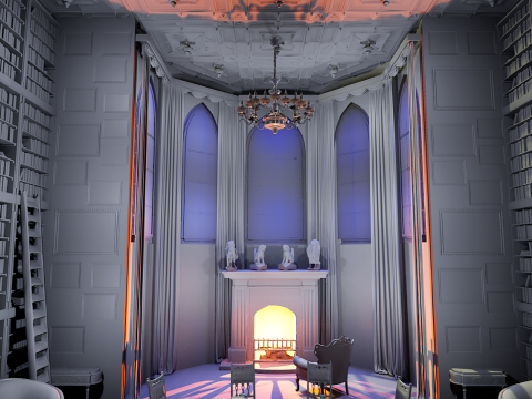 Gothic and Victorian Grand Manor Library 3D Model
