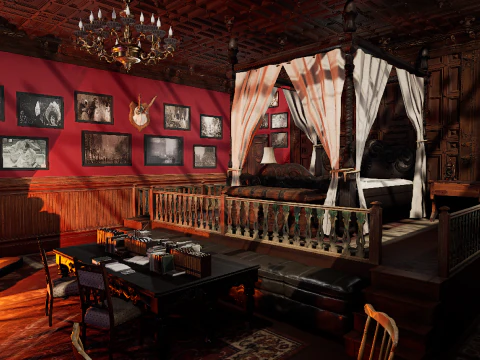 Vintage Victoriaanse kasteel gezellige slaapkamer 3D Model