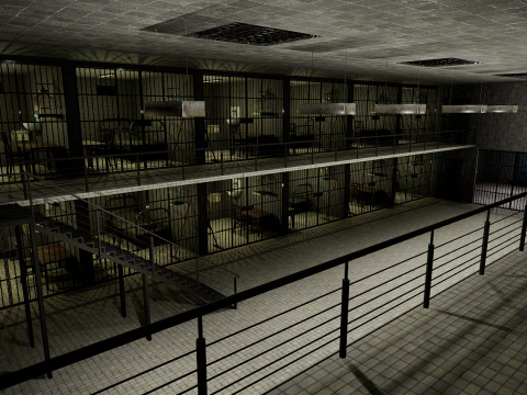 Darkcell 监狱静音病房 24 间牢房 2 层设施 3D 模型