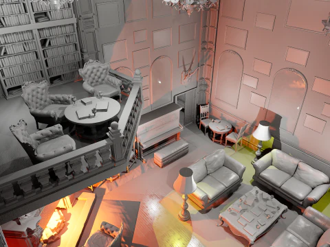 Magnifico e opulento soggiorno d'&eacute;lite su 2 piani Un capolavoro grandioso e senza tempo Modello 3D