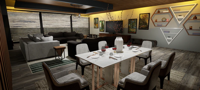 豪華な天国のモダンなリビング ルームの 3D インテリア デザイン 3Dモデル .c4d .max .obj .3ds .fbx .stl .blend 