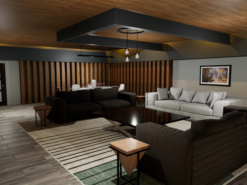 豪華な天国のモダンなリビング ルームの 3D インテリア デザイン 3Dモデル