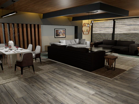 豪華な天国のモダンなリビング ルームの 3D インテリア デザイン 3Dモデル