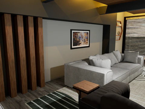 豪華な天国のモダンなリビング ルームの 3D インテリア デザイン 3Dモデル