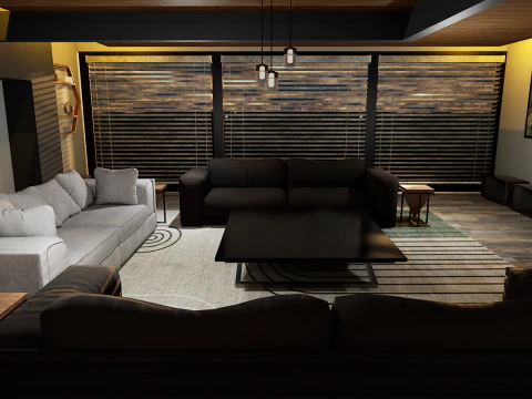 豪華な天国のモダンなリビング ルームの 3D インテリア デザイン 3Dモデル