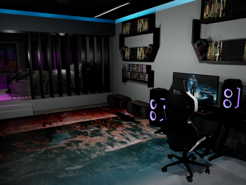 CyberLair The Ultimate Gamers Retreat Young Room and Bedroom 3D Model