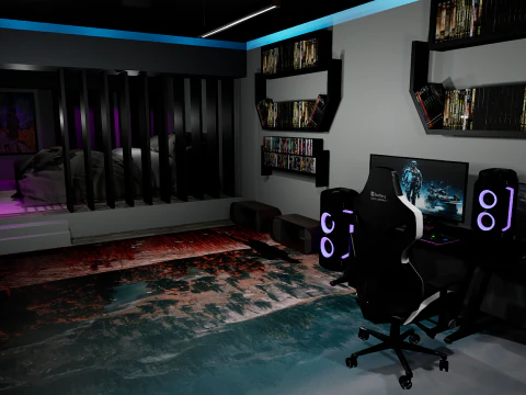 CyberLair De ultieme gamersretraite Jonge kamer en slaapkamer 3D Model