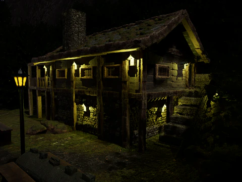 Mystic Twilight Timber Village A Breathtaking Fantasy Village Environment 3D Model