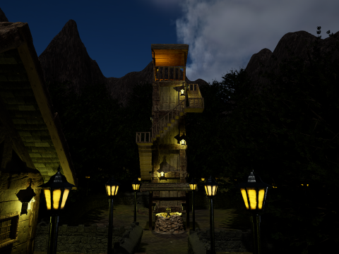 Mystic Twilight Timber Village A Breathtaking Fantasy Village Environment 3D Model