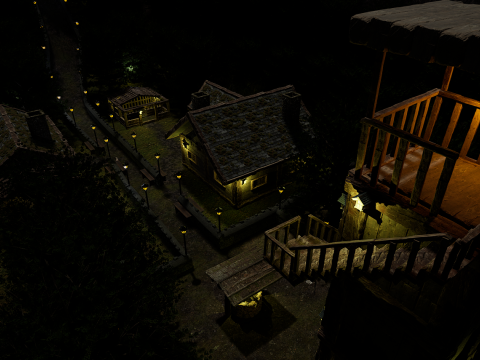 Mystic Twilight Timber Village A Breathtaking Fantasy Village Environment 3D Model