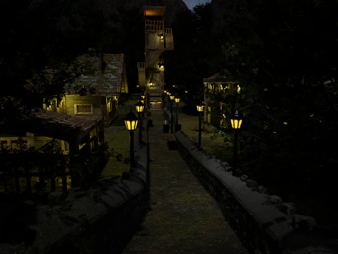 Mystic Twilight Timber Village A Breathtaking Fantasy Village Environment 3D Model