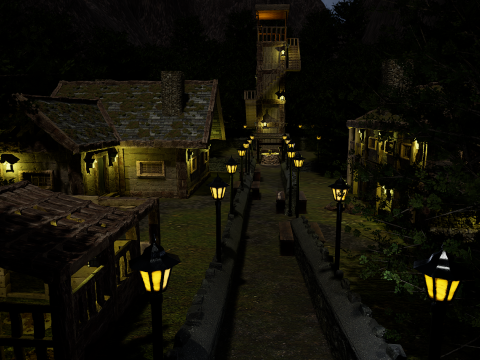 Mystic Twilight Timber Village A Breathtaking Fantasy Village Environment 3D Model