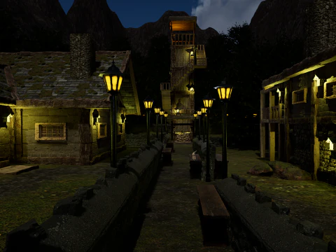 Mystic Twilight Timber Village A Breathtaking Fantasy Village Environment 3D Model