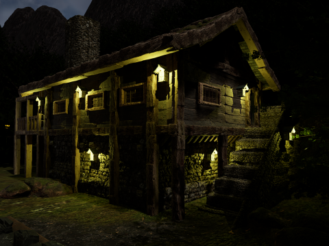 Mystic Twilight Timber Village A Breathtaking Fantasy Village Environment 3D Model