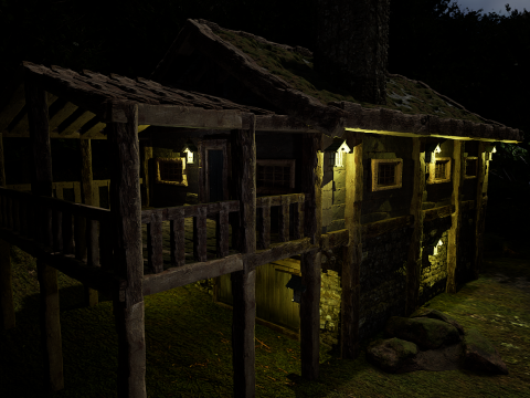 Mystic Twilight Timber Village A Breathtaking Fantasy Village Environment 3D Model