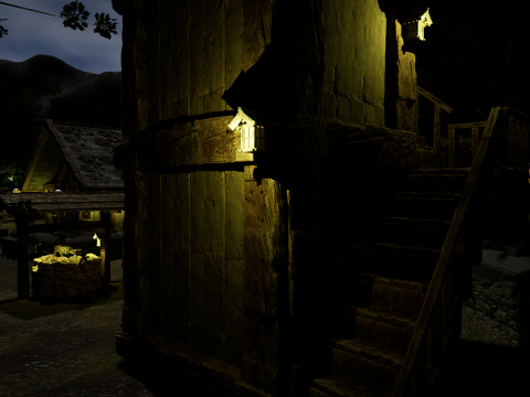 Mystic Twilight Timber Village A Breathtaking Fantasy Village Environment 3D Model