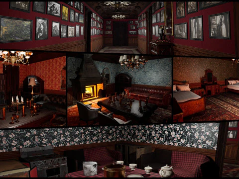 Maniero vittoriano Grandi Camere Corridoi eleganti Modello 3D