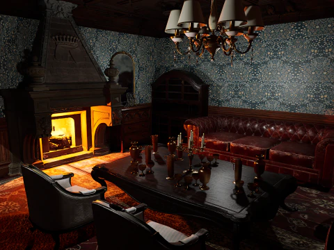 Maniero vittoriano Grandi Camere Corridoi eleganti Modello 3D