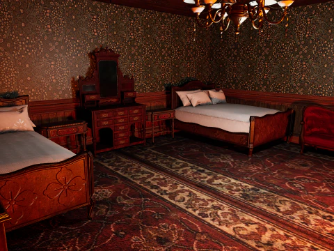 Maniero vittoriano Grandi Camere Corridoi eleganti Modello 3D