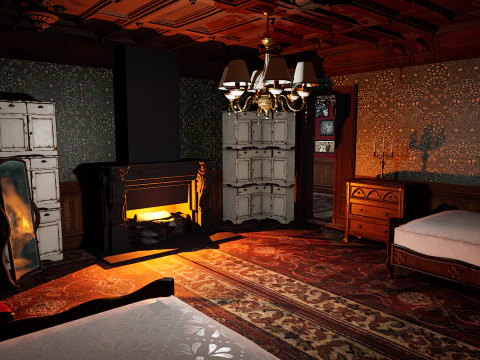 Maniero vittoriano Grandi Camere Corridoi eleganti Modello 3D