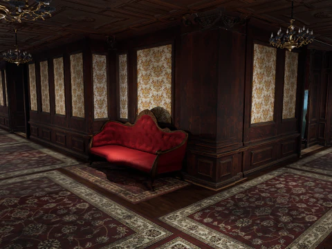 The Grand Empress 20 Rooms Victorian Hotel Elegant Hallways 3D Model