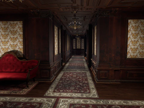 The Grand Empress 20 Rooms Victorian Hotel Elegant Hallways 3D Model