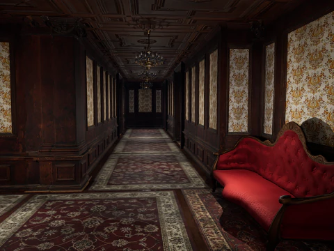 The Grand Empress 20 Rooms Victorian Hotel Elegant Hallways 3D Model