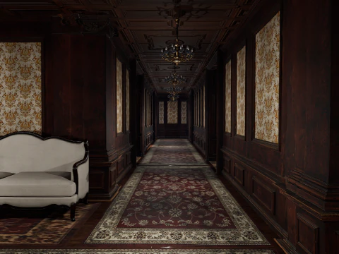The Grand Empress 20 Rooms Victorian Hotel Elegant Hallways 3D Model