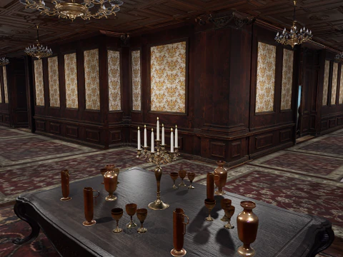 The Grand Empress 20 Rooms Victorian Hotel Elegant Hallways 3D Model