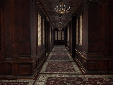 The Grand Empress 20 Rooms Victorian Hotel Elegant Hallways 3D Model