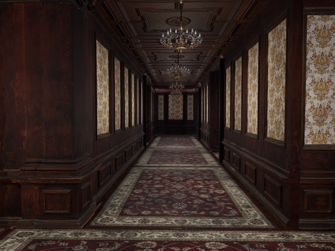 The Grand Empress 20 Rooms Victorian Hotel Elegant Hallways Modelo 3D