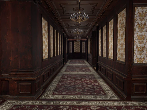 The Grand Empress 20 Rooms Victorian Hotel Elegant Hallways 3D Model