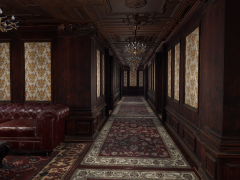 The Grand Empress 20 Rooms Victorian Hotel Elegant Hallways Modelo 3D