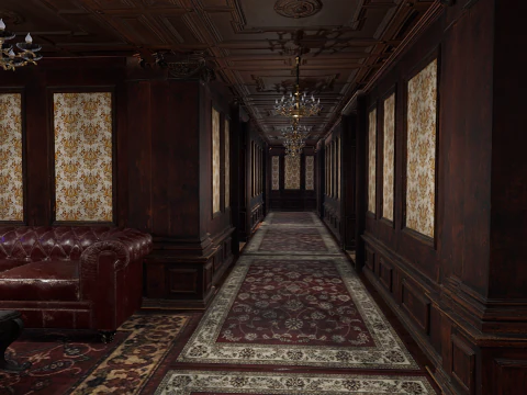 The Grand Empress 20 Rooms Victorian Hotel Elegant Hallways 3D Model