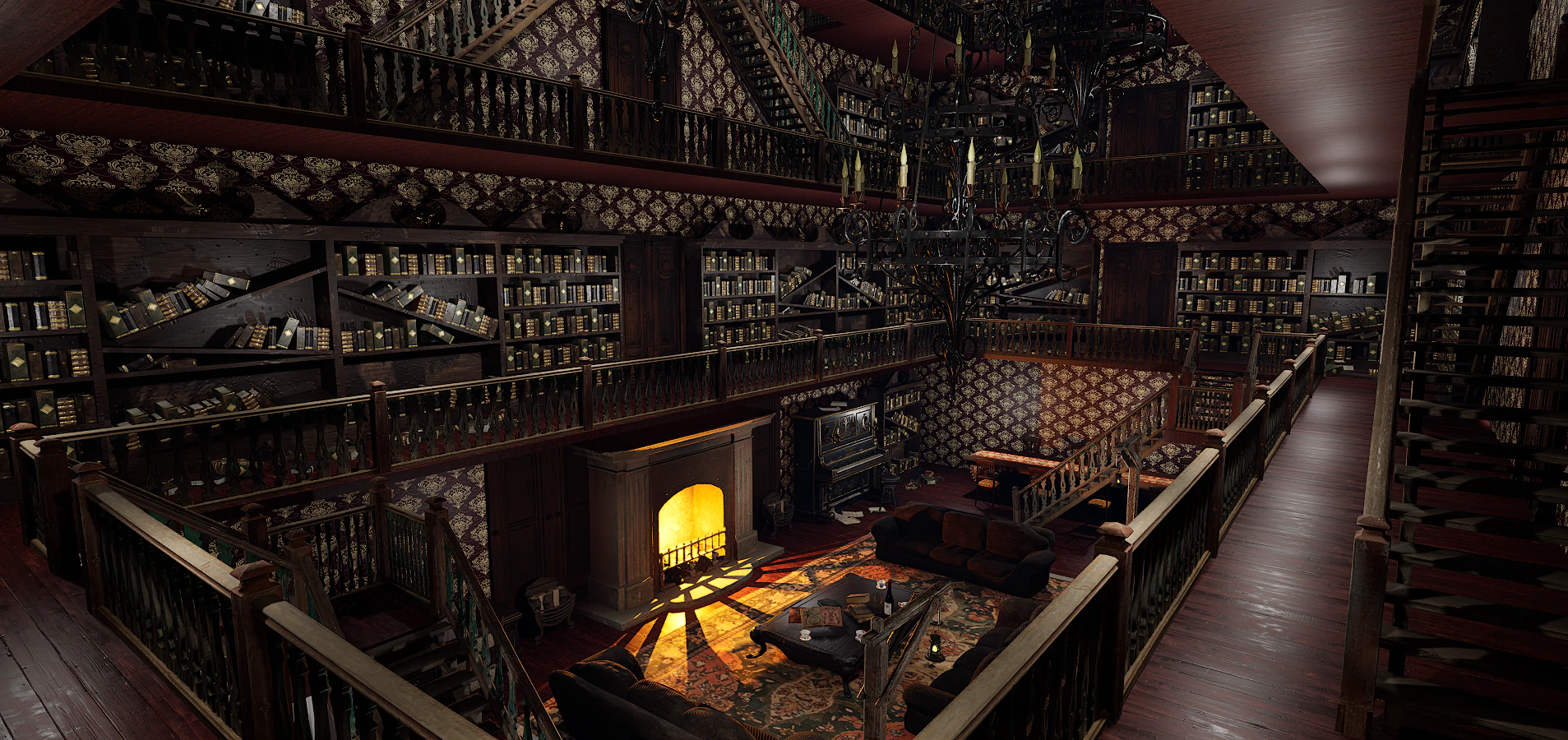 Whispering Shadows A Victorian Gothic Library 3D Model .c4d .max .obj .3ds .fbx .stl .blend 