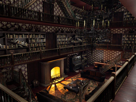 Whispering Shadows A Victorian Gothic Library 3D Model