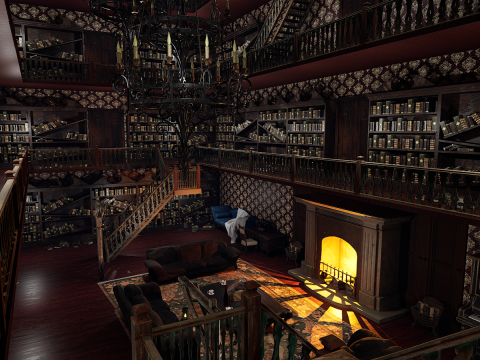 Whispering Shadows A Victorian Gothic Library Modello 3D
