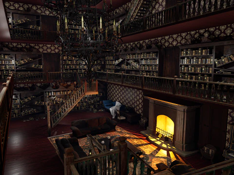 Whispering Shadows A Victorian Gothic Library 3D Model
