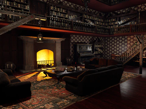 Whispering Shadows A Victorian Gothic Library 3D Model