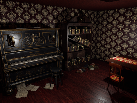 Whispering Shadows A Victorian Gothic Library Modello 3D