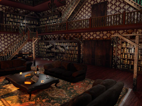 Whispering Shadows A Victorian Gothic Library 3D Model