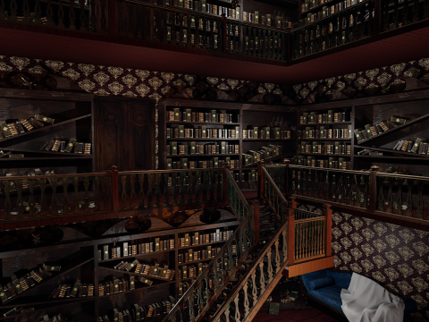 Whispering Shadows A Victorian Gothic Library Modello 3D