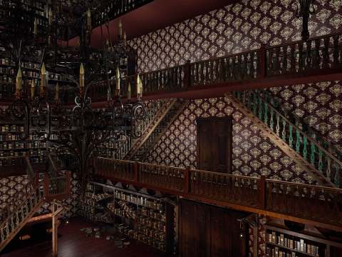 Whispering Shadows A Victorian Gothic Library Modello 3D