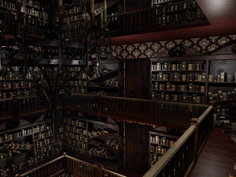 Whispering Shadows A Victorian Gothic Library Modello 3D