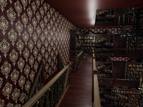 Whispering Shadows A Victorian Gothic Library Modello 3D
