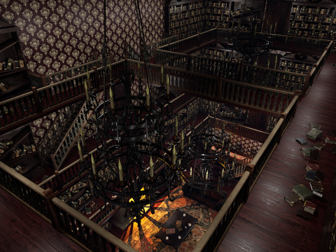 Whispering Shadows A Victorian Gothic Library Modello 3D