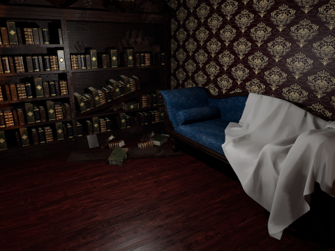 Whispering Shadows A Victorian Gothic Library Modello 3D
