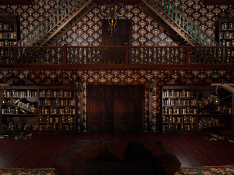 Whispering Shadows A Victorian Gothic Library Modello 3D