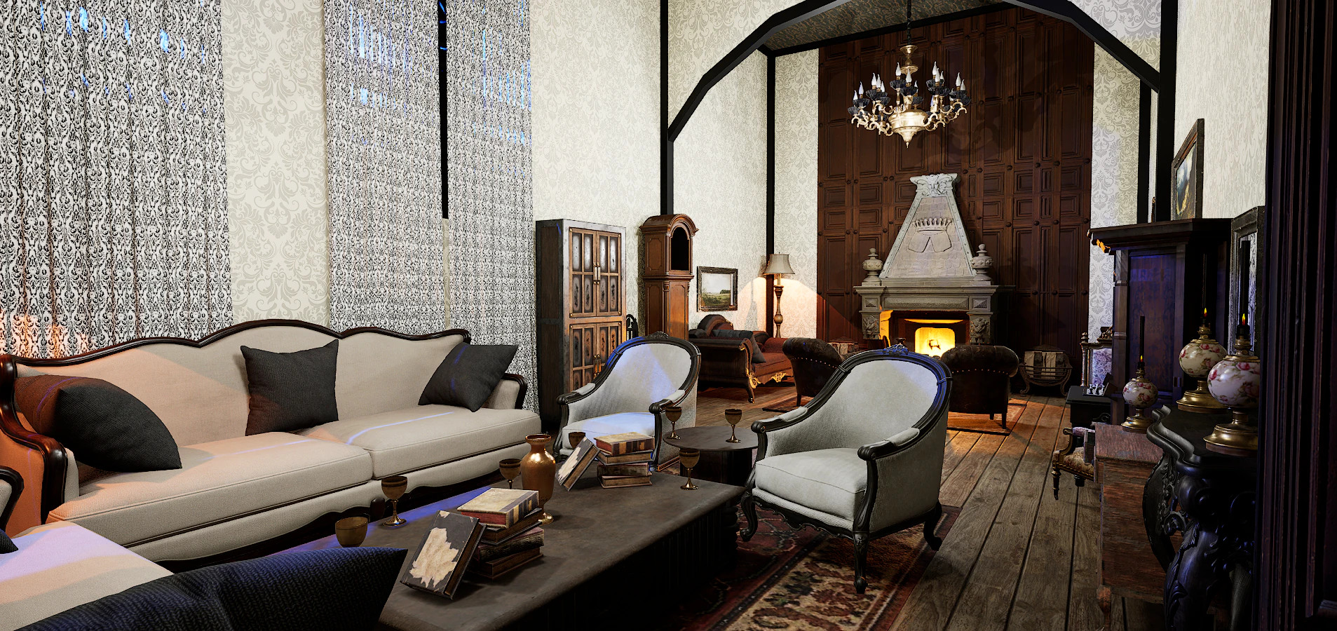 Gothic Victorian Grand Parlour Ornate Living Room 3D Model .c4d .max .obj .3ds .fbx .stl .blend 